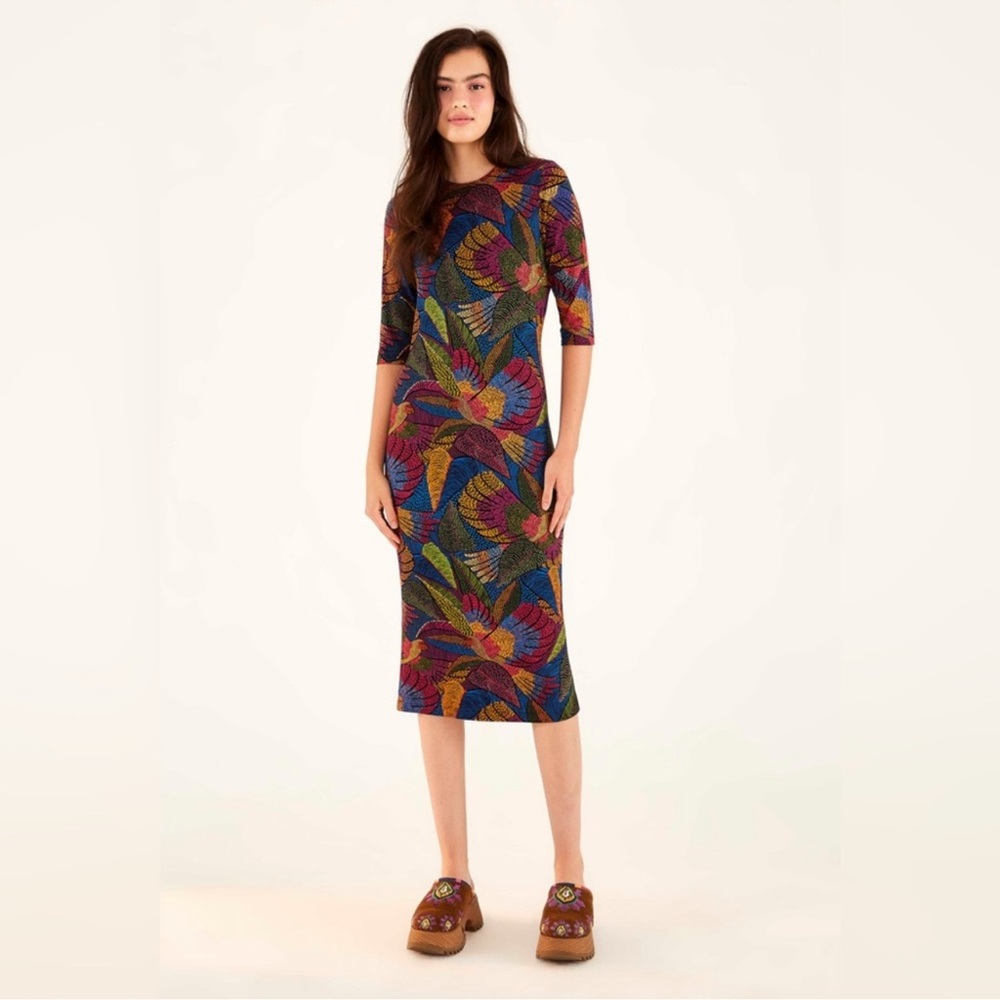Farm Rio Dotted Macaws Midi Dress Sz M